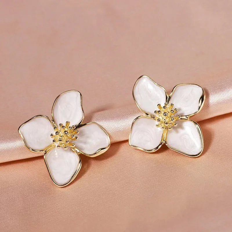 Korean Hibiscus Romance Flower Stud Earrings