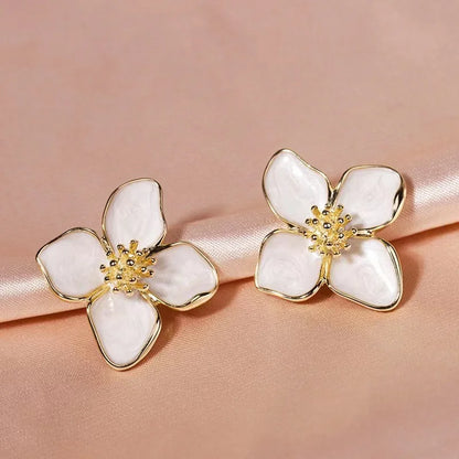 Korean Hibiscus Romance Flower Stud Earrings