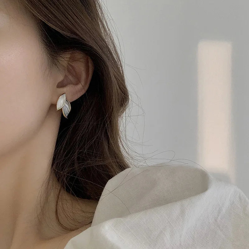 Korean Sweet Grey Leaf Stud Earrings