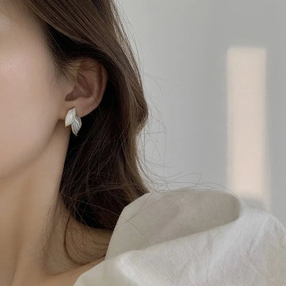 Korean Sweet Grey Leaf Stud Earrings
