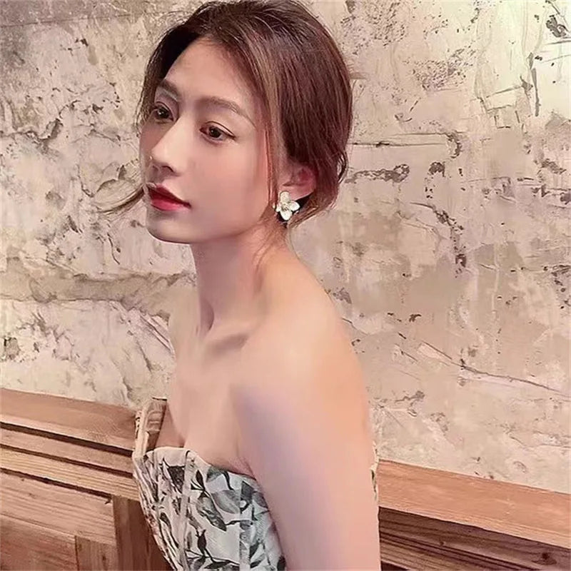 Korean Hibiscus Romance Flower Stud Earrings