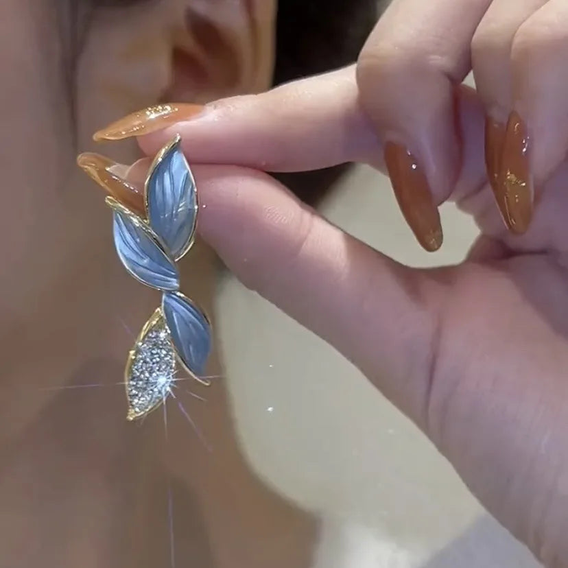 Korean Sweet Grey Leaf Stud Earrings