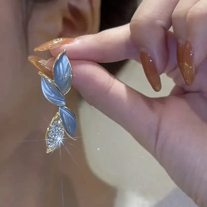 Korean Sweet Grey Leaf Stud Earrings