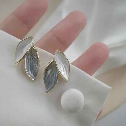 Korean Sweet Grey Leaf Stud Earrings