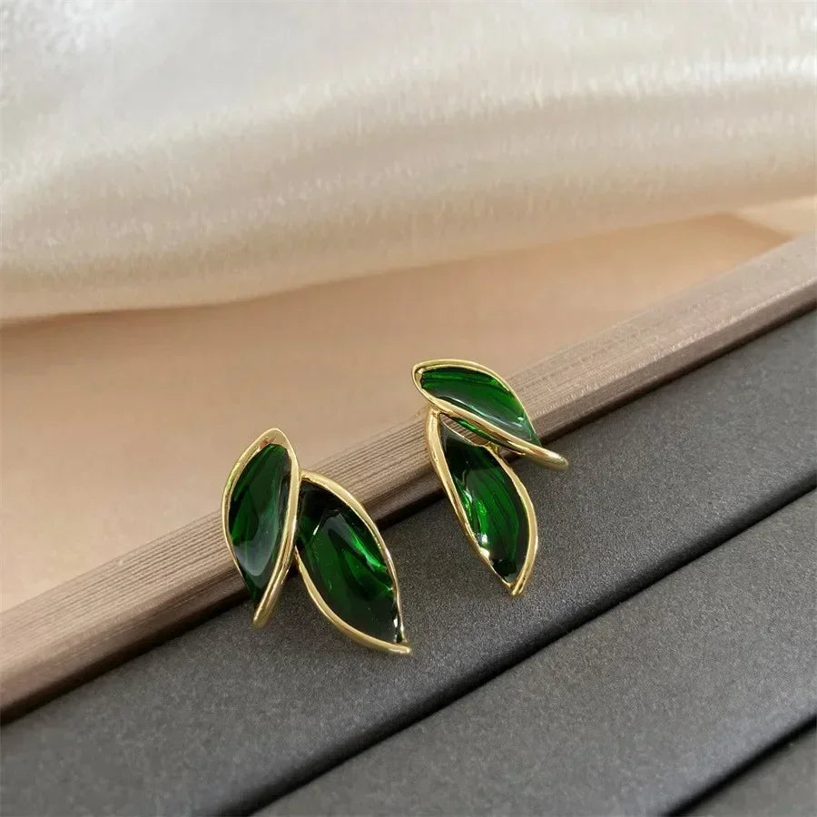 Korean Sweet Grey Leaf Stud Earrings