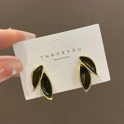 Korean Sweet Grey Leaf Stud Earrings