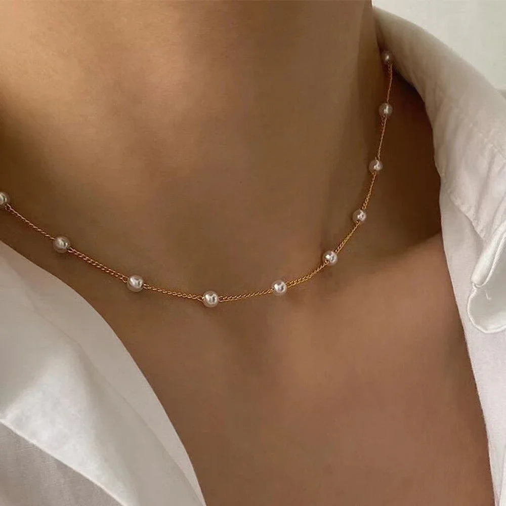 Korean Pearl Charm Choker