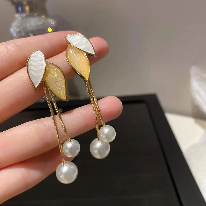 Korean Sweet Grey Leaf Stud Earrings