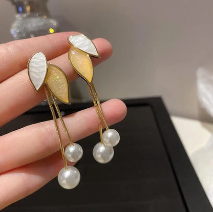 Korean Sweet Grey Leaf Stud Earrings