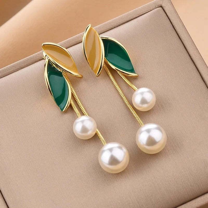 Korean Sweet Grey Leaf Stud Earrings