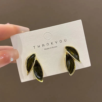Korean Sweet Grey Leaf Stud Earrings