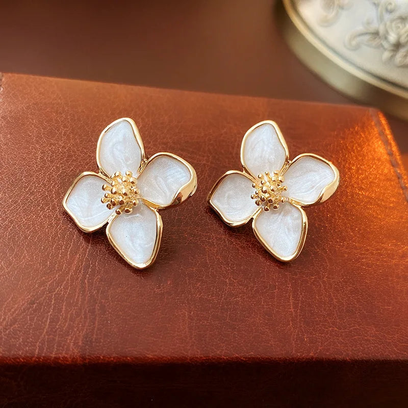 Korean Hibiscus Romance Flower Stud Earrings