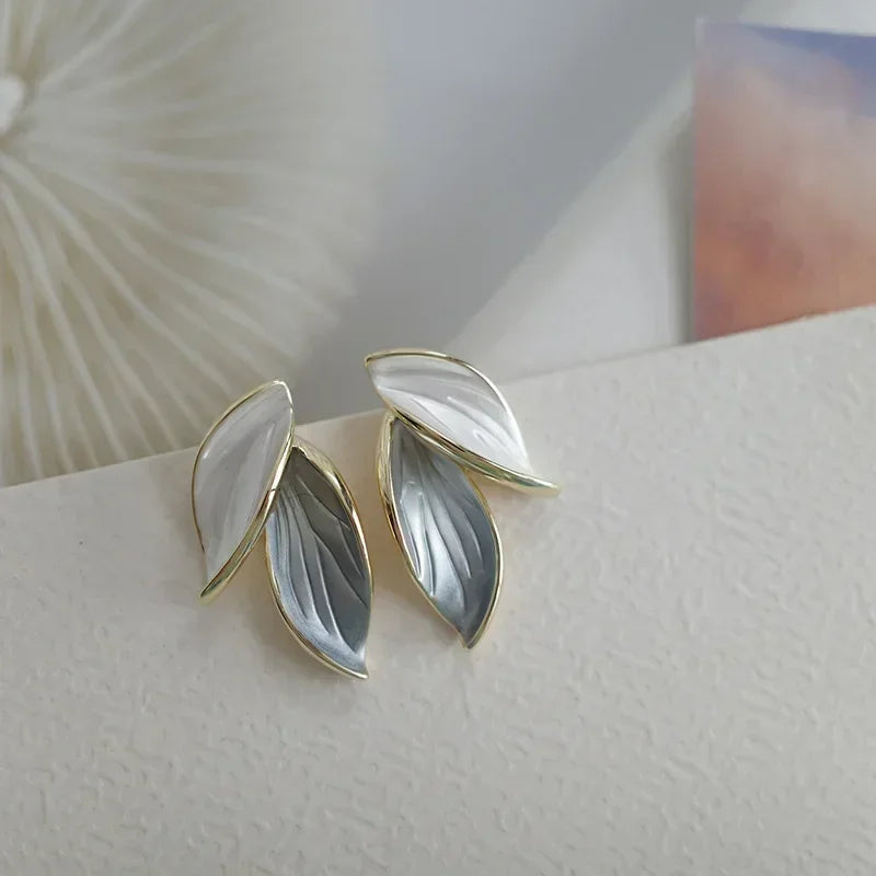 Korean Sweet Grey Leaf Stud Earrings