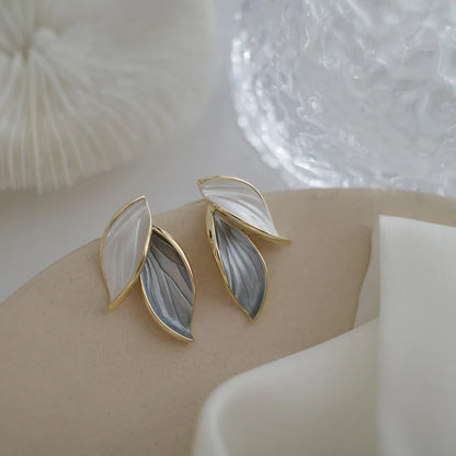 Korean Sweet Grey Leaf Stud Earrings