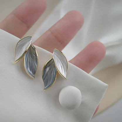 Korean Sweet Grey Leaf Stud Earrings