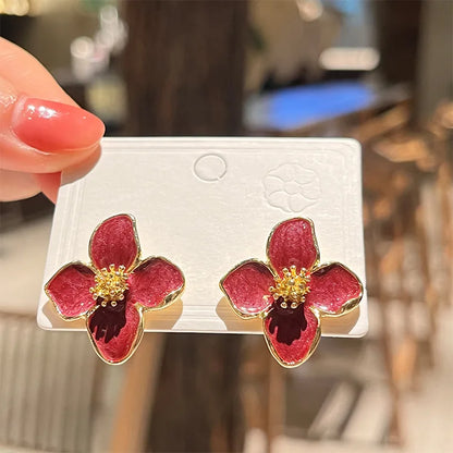 Korean Hibiscus Romance Flower Stud Earrings