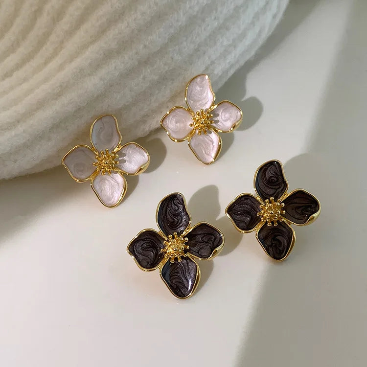 Korean Hibiscus Romance Flower Stud Earrings