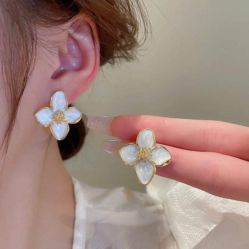 Korean Hibiscus Romance Flower Stud Earrings